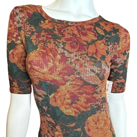 NWT LuLaRoe Julia Orange Floral Body-Con Dress Size XXS - Picture 5 of 15